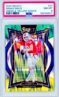 2024 Panini Select Drake Maye Green & Yellow Shock Prizm RC #27 PSA 8 NM-MT