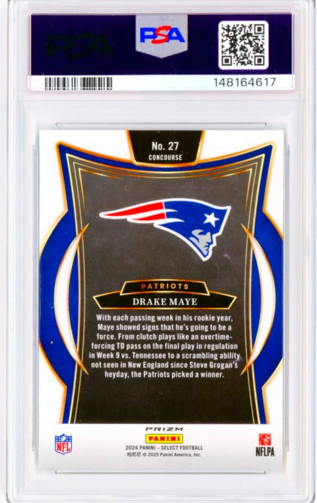 2024 Panini Select Drake Maye Green & Yellow Shock Prizm RC #27 PSA 8 NM-MT