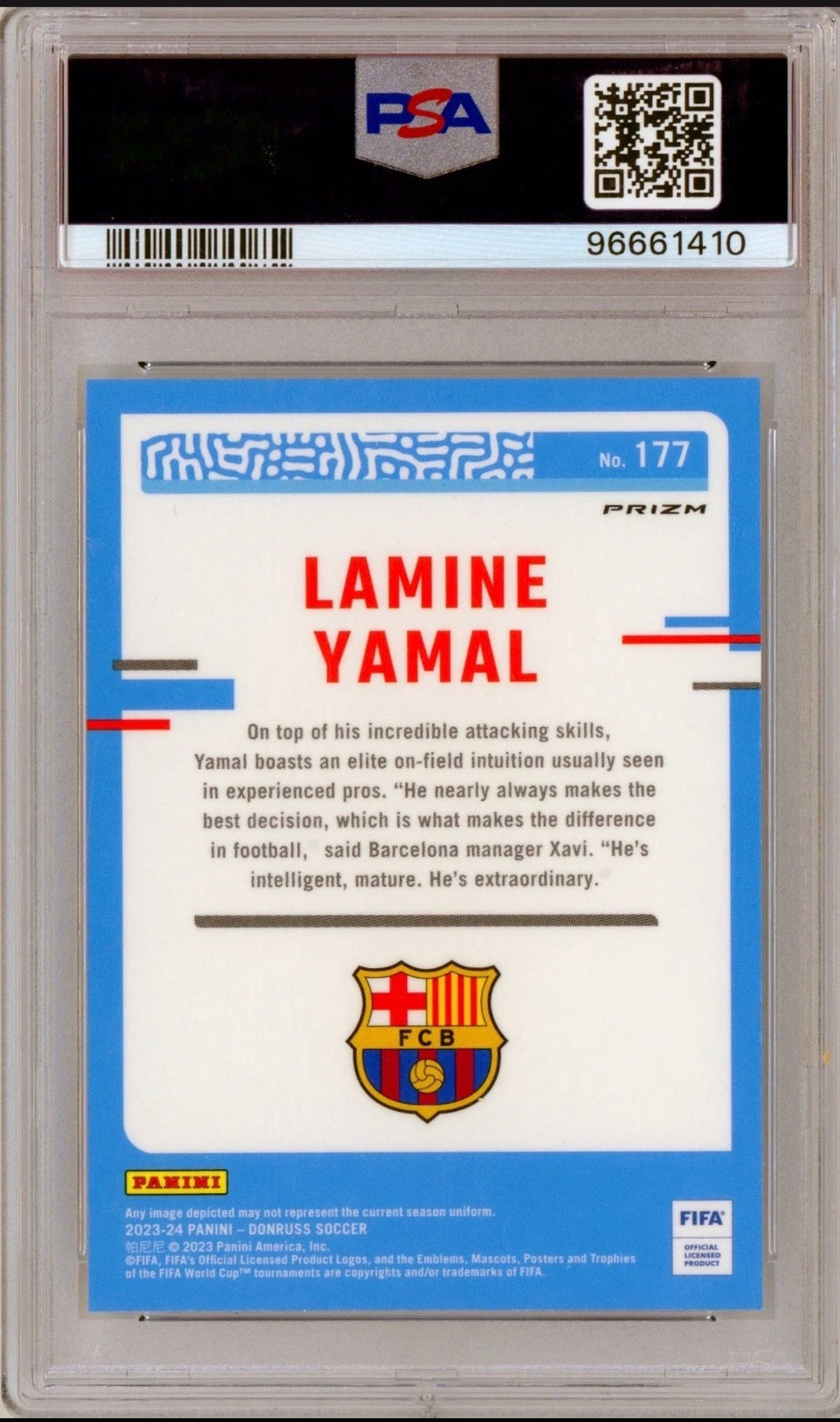 Lamine Yamal 2023-24 Donruss FIFA Optic-Holo Rated Rookie #177 PSA 10 - Front