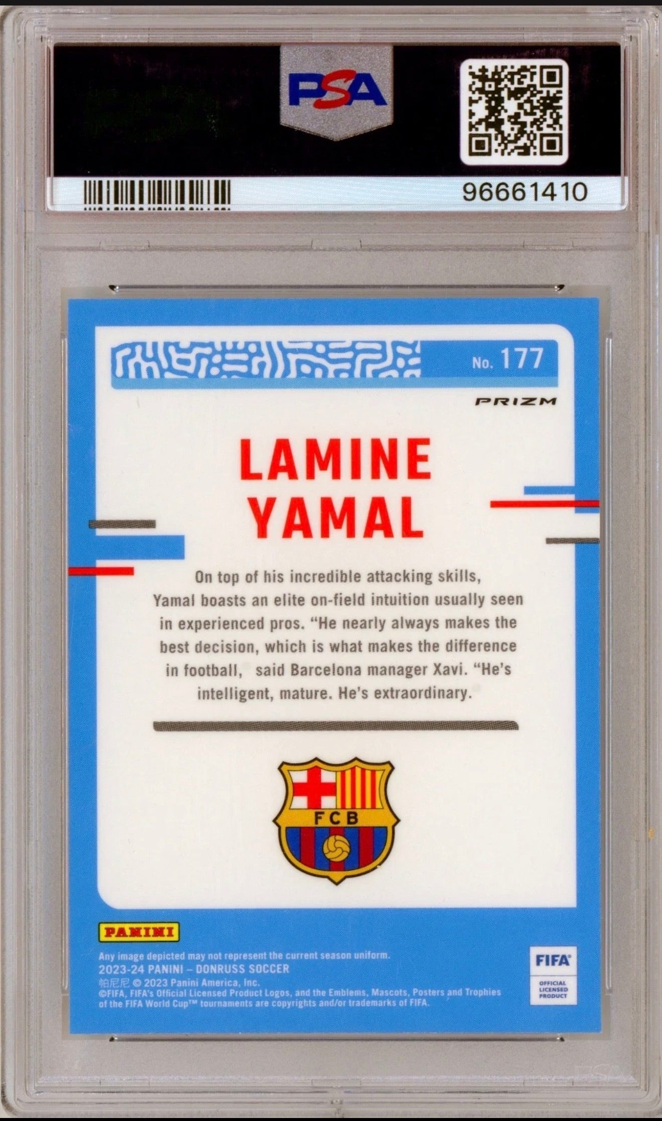 Lamine Yamal 2023-24 Donruss FIFA Optic-Holo Rated Rookie #177 PSA 10 - Front
