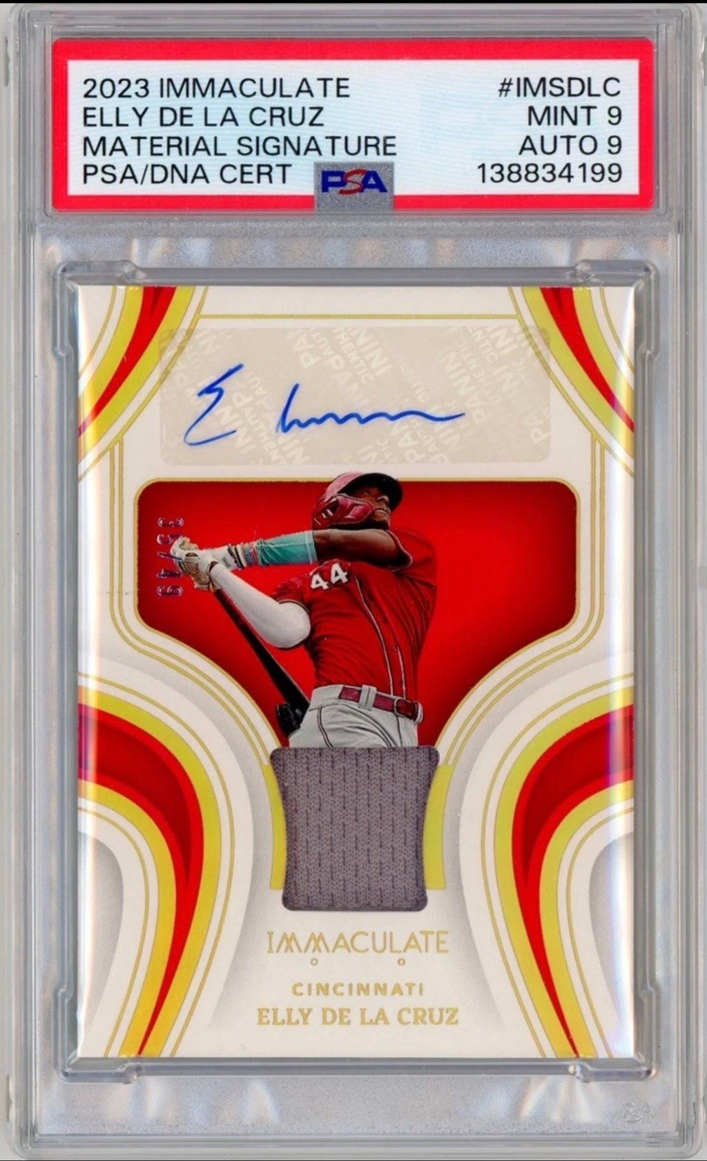 2023 Panini Immaculate Collection — Elly De La Cruz Material Signature #IMS-DLC PSA 9 / Auto 9 | Cincinnati Reds