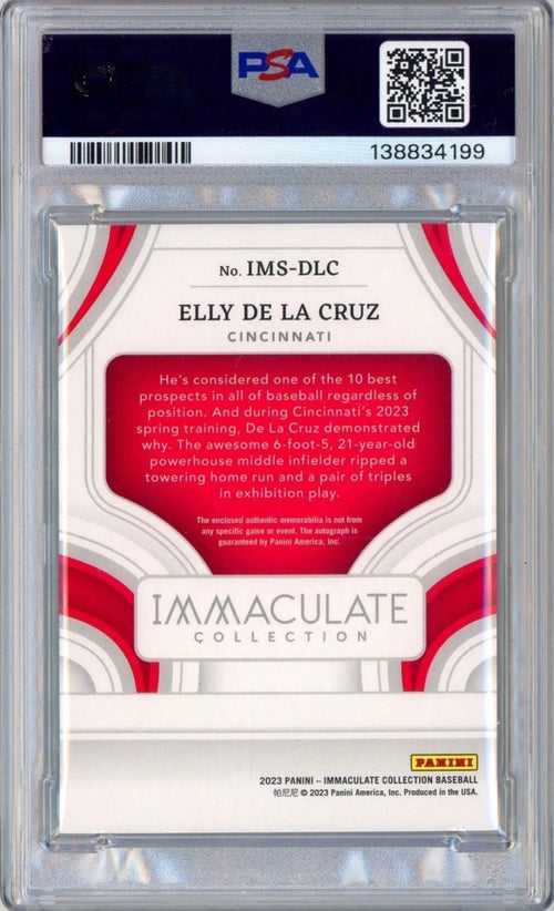 2023 Panini Immaculate Collection — Elly De La Cruz Material Signature #IMS-DLC PSA 9 / Auto 9 | Cincinnati Reds