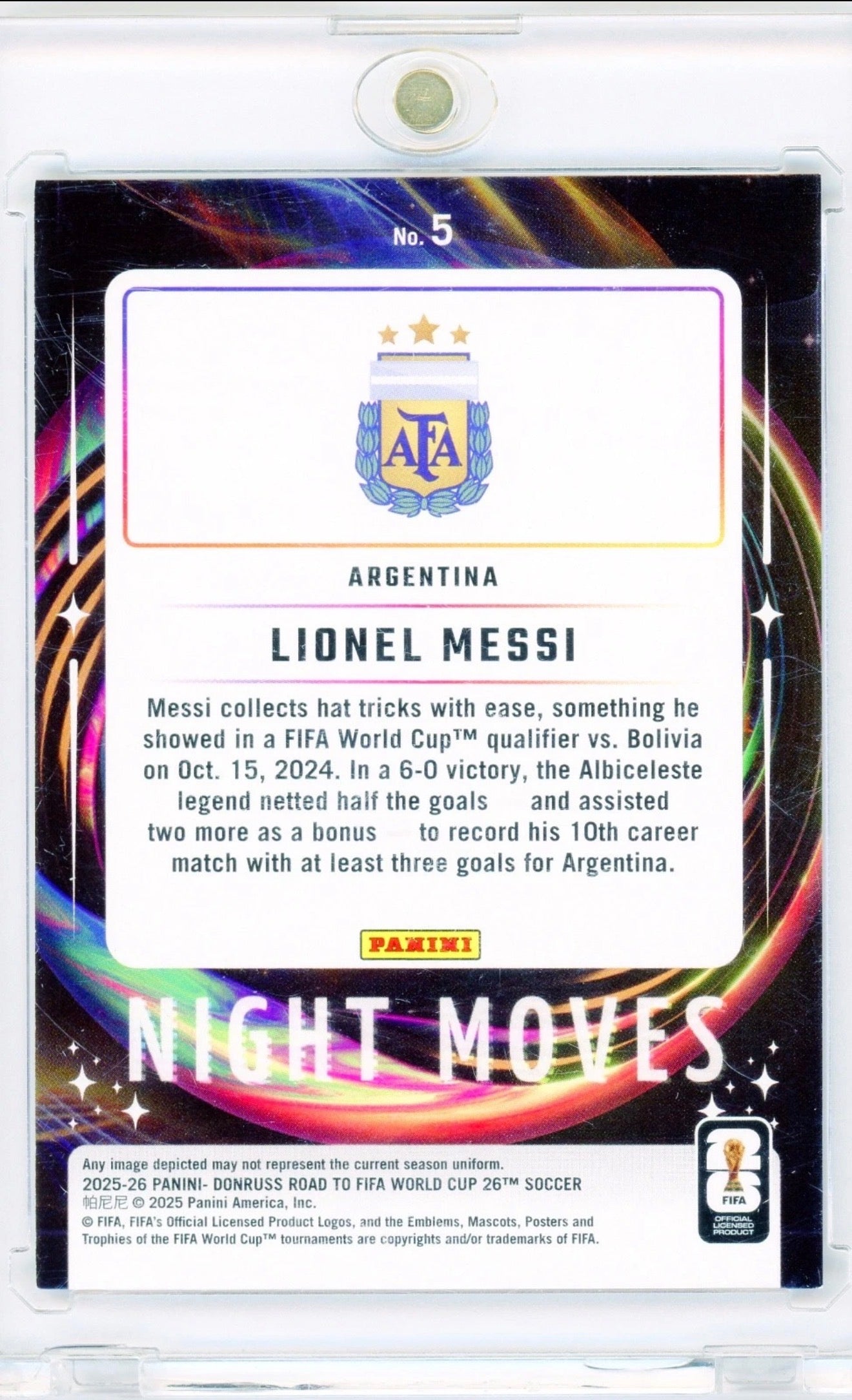2025-26 Panini Donruss Road to FIFA World Cup 26 Soccer — Lionel Messi Night Moves #5