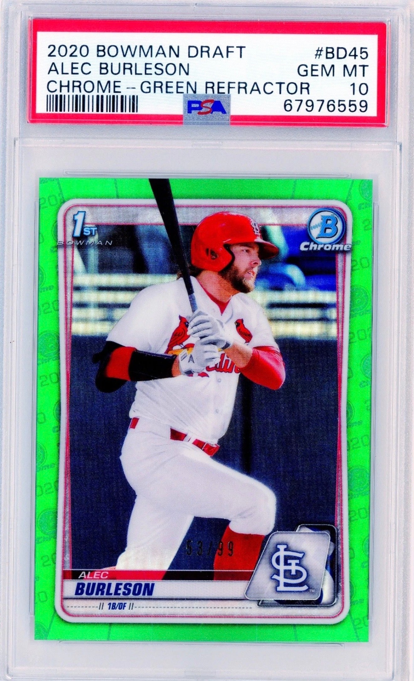 2020 Bowman Draft Alec Burleson Chrome Green Refractor #BD45 PSA 10