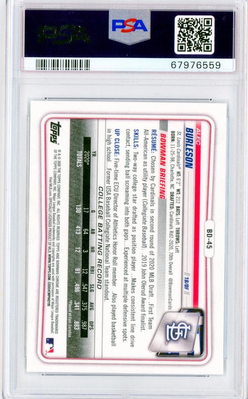 2020 Bowman Draft Alec Burleson Chrome Green Refractor #BD45 PSA 10