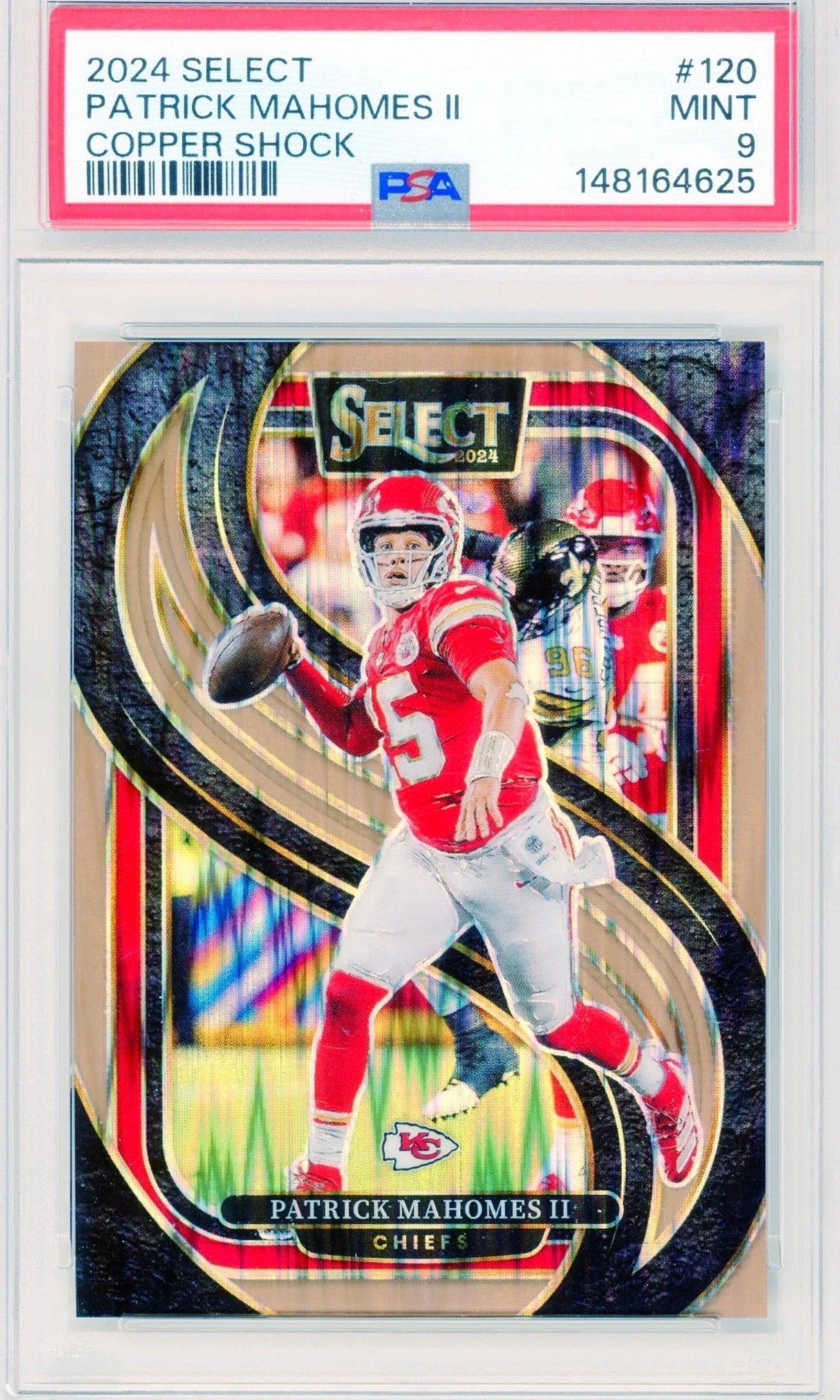 2024 Panini Select Patrick Mahomes II Copper Shock Prizm #120 PSA 9