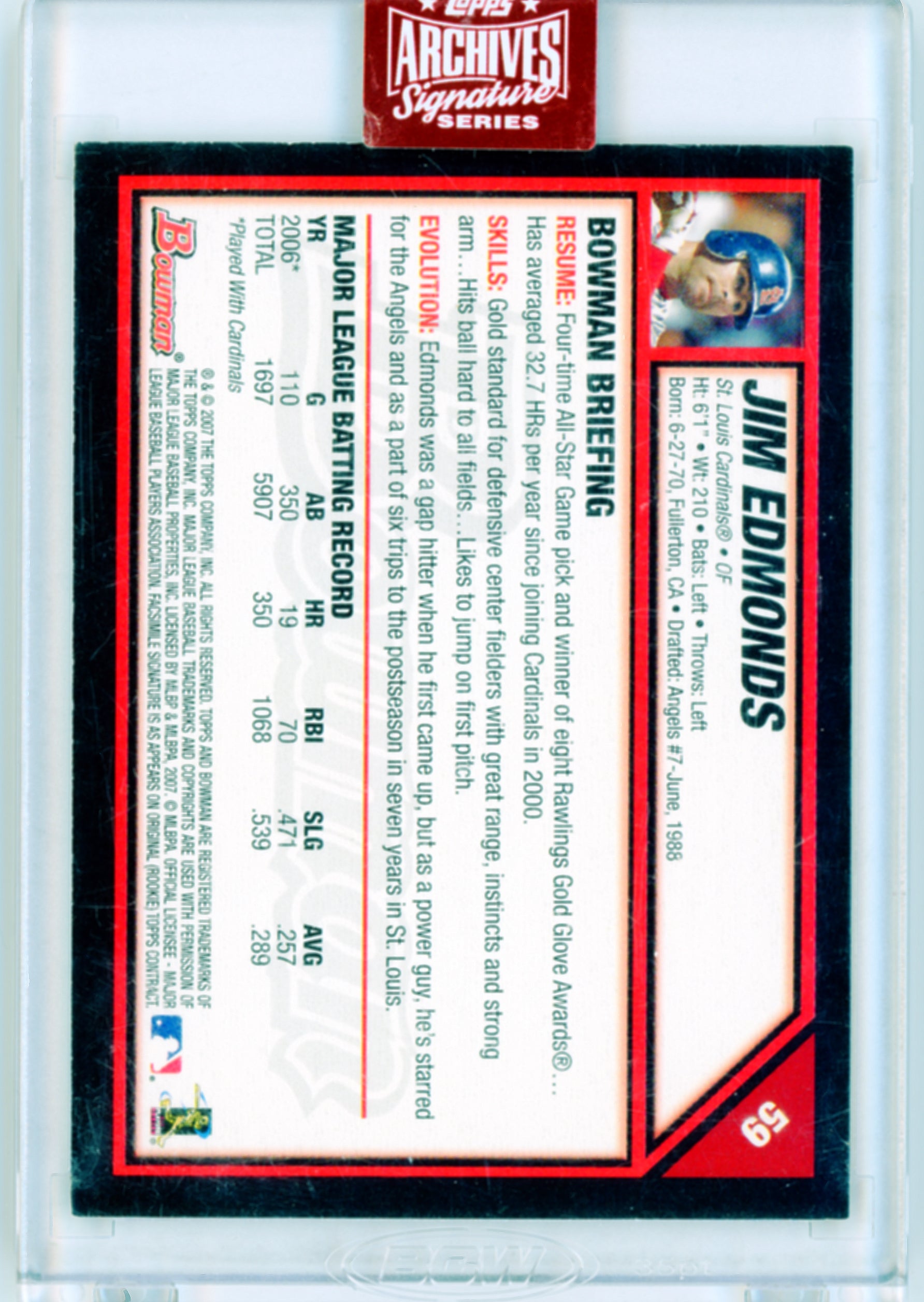 2023 Topps Archives Signature Series Jim Edmonds Auto 12/15