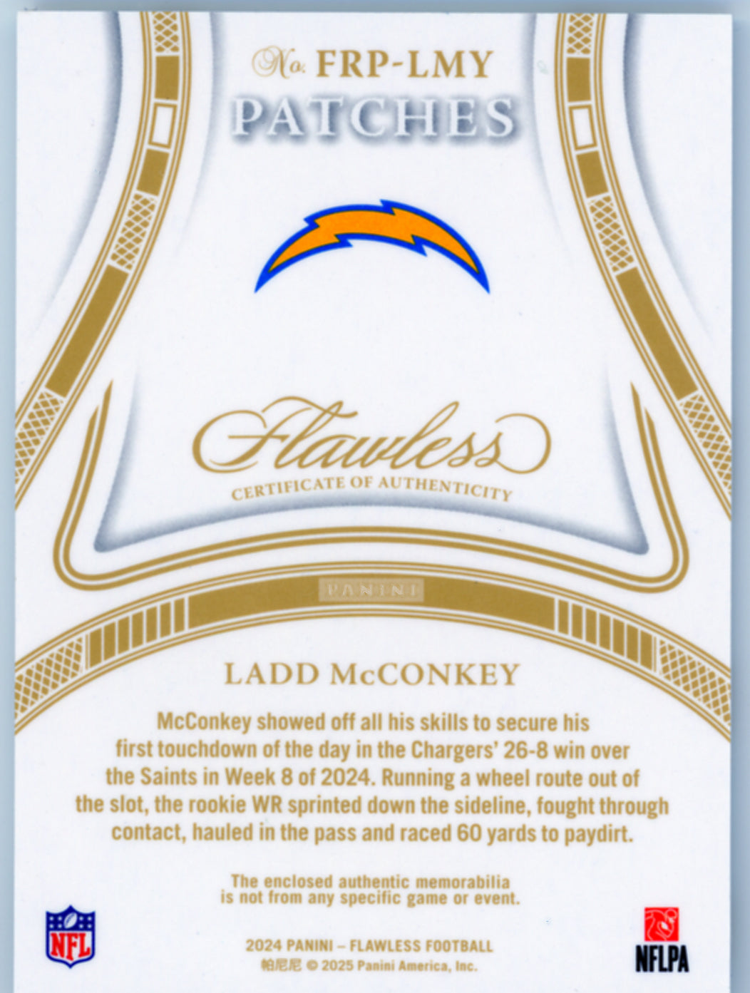 2024 Panini Flawless Ladd McConkey Patches #FRP-LMY 11/25