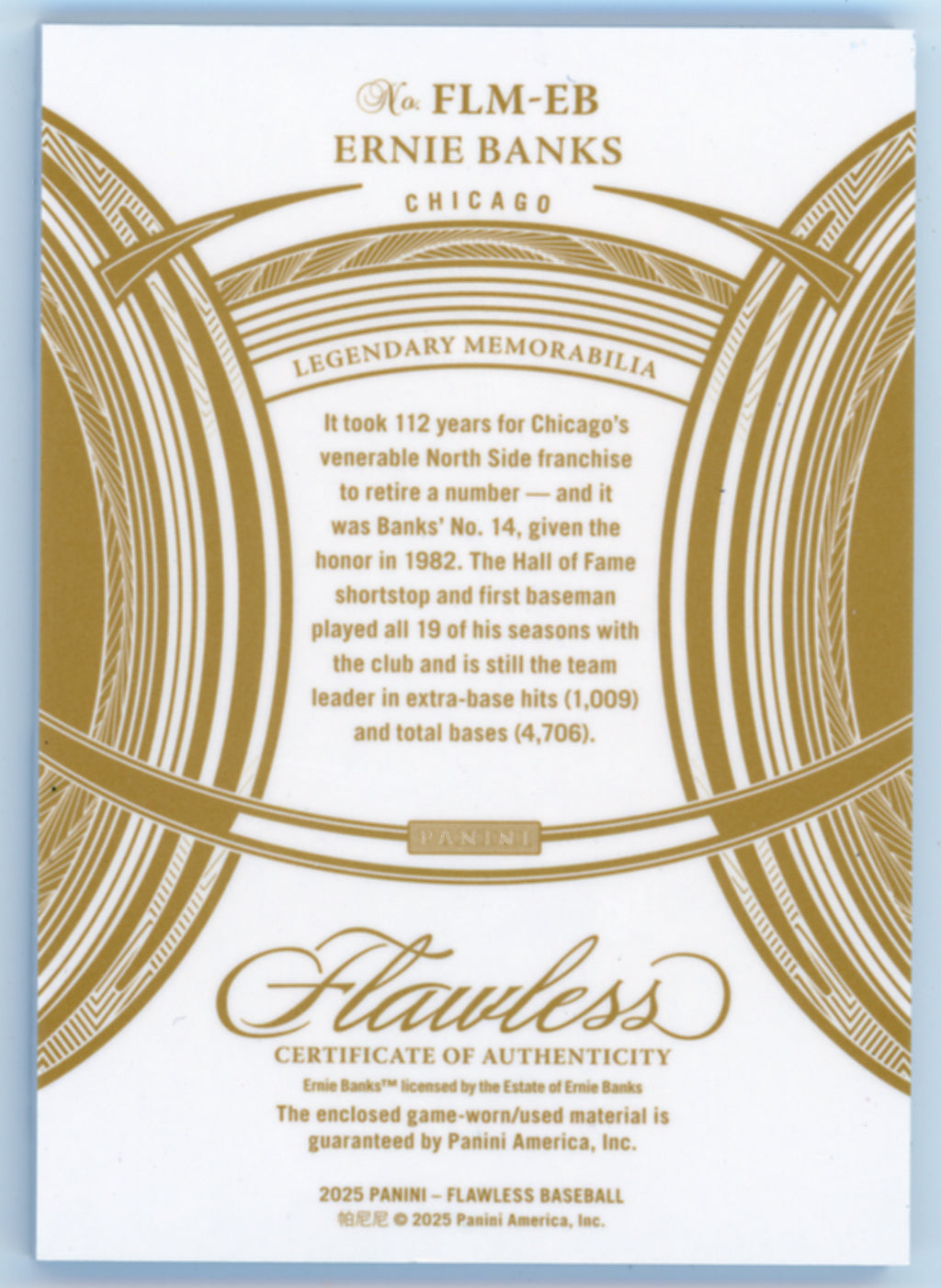 2025 Panini Flawless Ernie Banks Legendary Memorabilia #FLM-EB 14/25 - Back