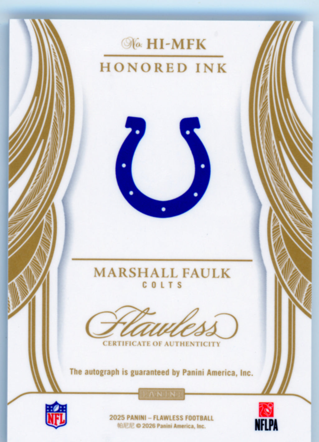 2025 Panini Flawless Marshall Faulk Honored Ink Auto #HI-MFK 05/20 - Front