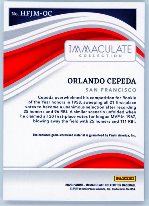 2023 Panini Immaculate Orlando Cepeda Jumbo Bat Relic #HFJM-OC 17/25 - Back